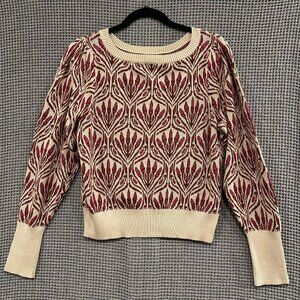 Vintage Style Pink Purple Beige Botanical Crew Neck Sweater Knit Grandpacore S